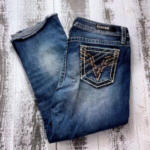 Vigoss Womens Blue Denim Embellished Pockets Cropped Jeans